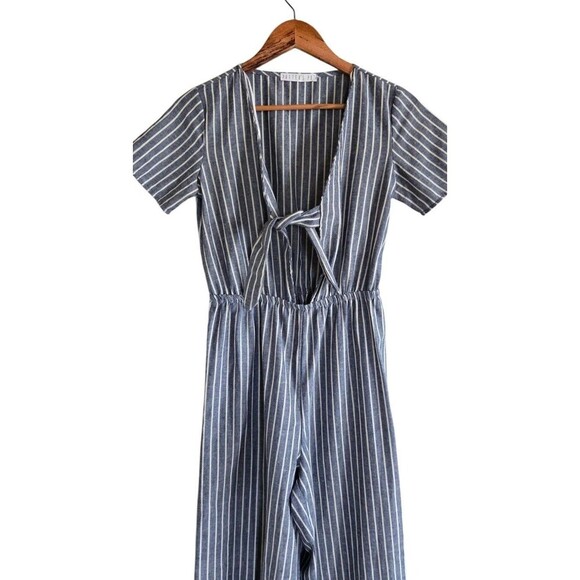 Potter's Pot Cropped Jumpsuit Blue Striped  Nautical  Wide Leg Women's Small - Picture 1 of 6